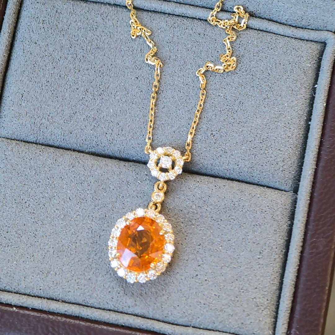 14k Gold 3.31 Ctw Natural Spessartine & Diamond Necklace - 5