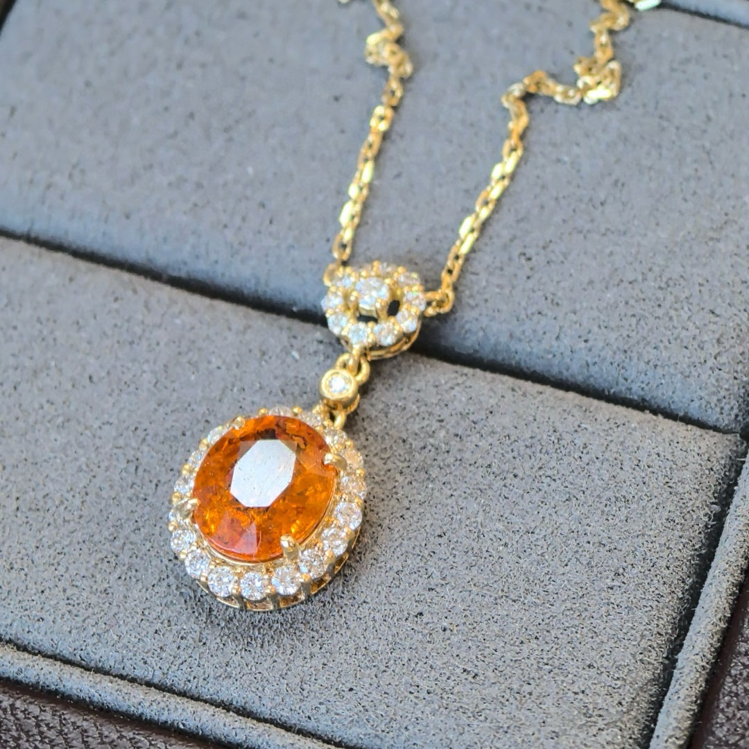 14k Gold 3.31 Ctw Natural Spessartine & Diamond Necklace - 6