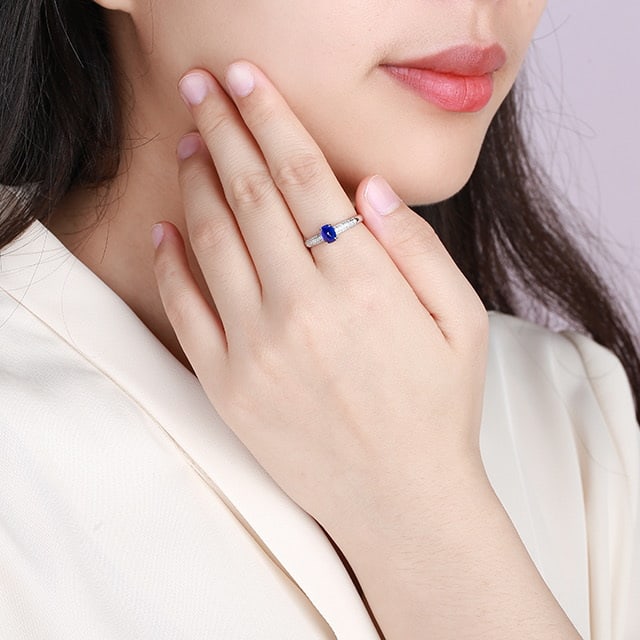 14k Gold 0.99 Ctw Natural Sapphire & Diamond Ring - 5