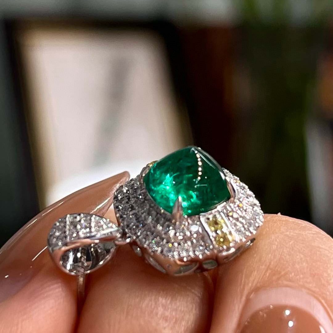 14k Gold 2.55 Ctw Vivid Green Natural Emerald & Diamond Pendant( Without Chain ) - 6