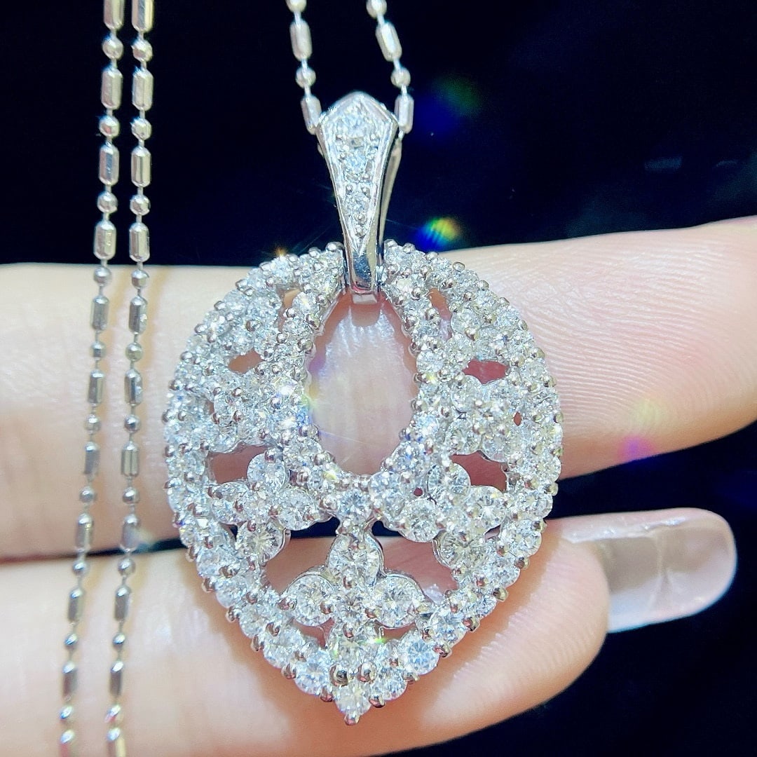 14k Gold 2.06 Ct Natural H Diamond Necklace - 2