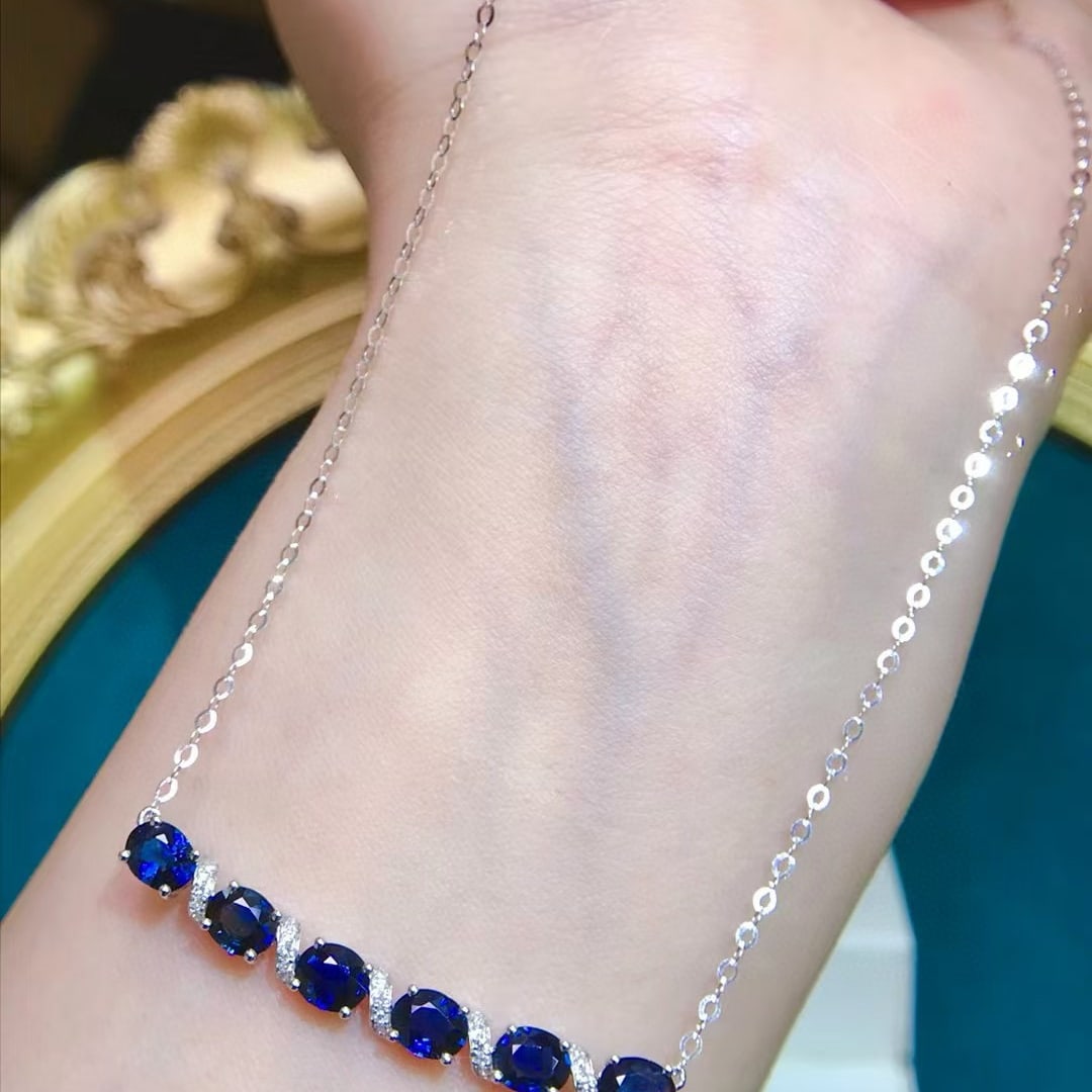 14k Gold 2.2 Ct Natural Sapphire & Diamond Necklace - 4