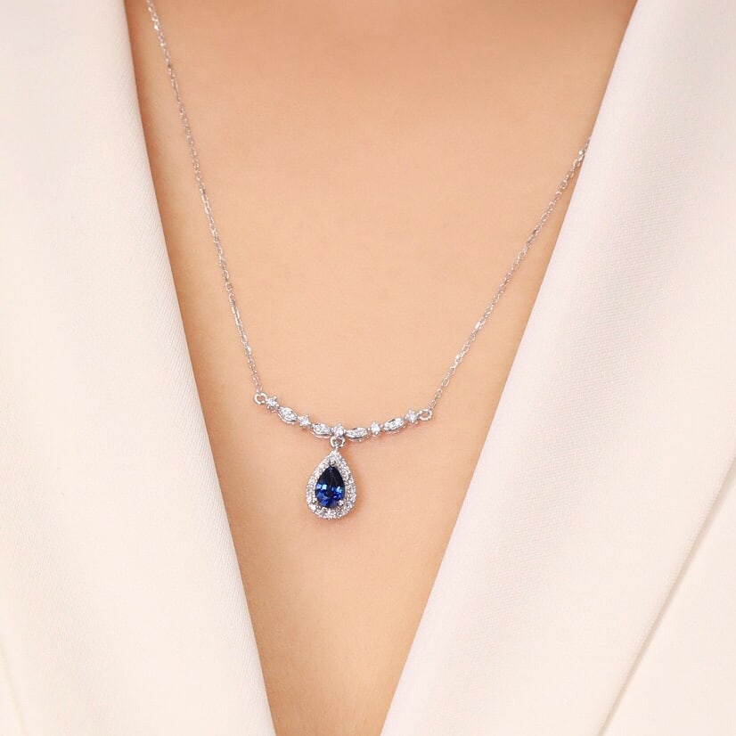 14k Gold 0.67 Ct Natural Sapphire & Diamond Necklace - 4