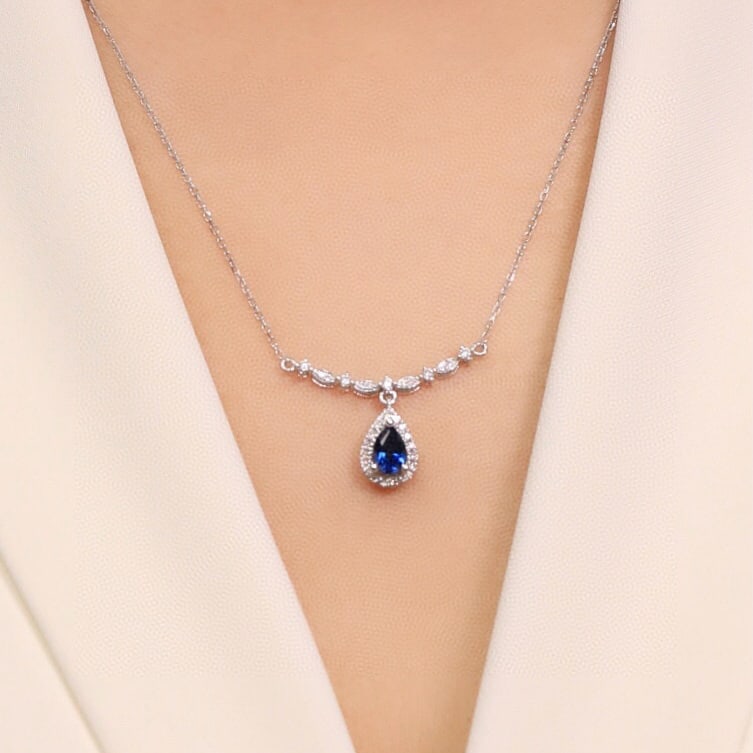 14k Gold 0.67 Ct Natural Sapphire & Diamond Necklace - 6