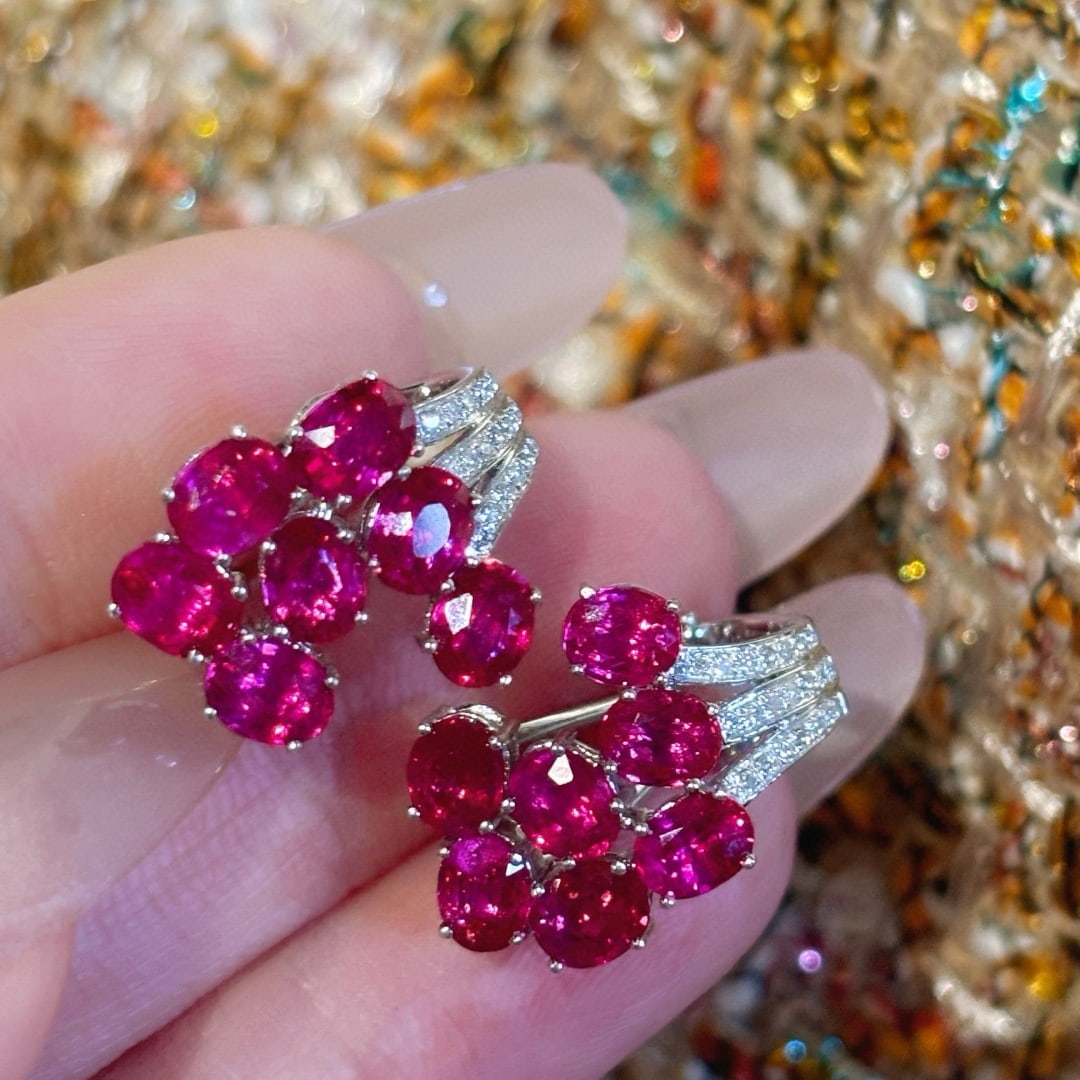 14k Gold 5.15 Ct Natural Ruby & Diamond Earrings - 2