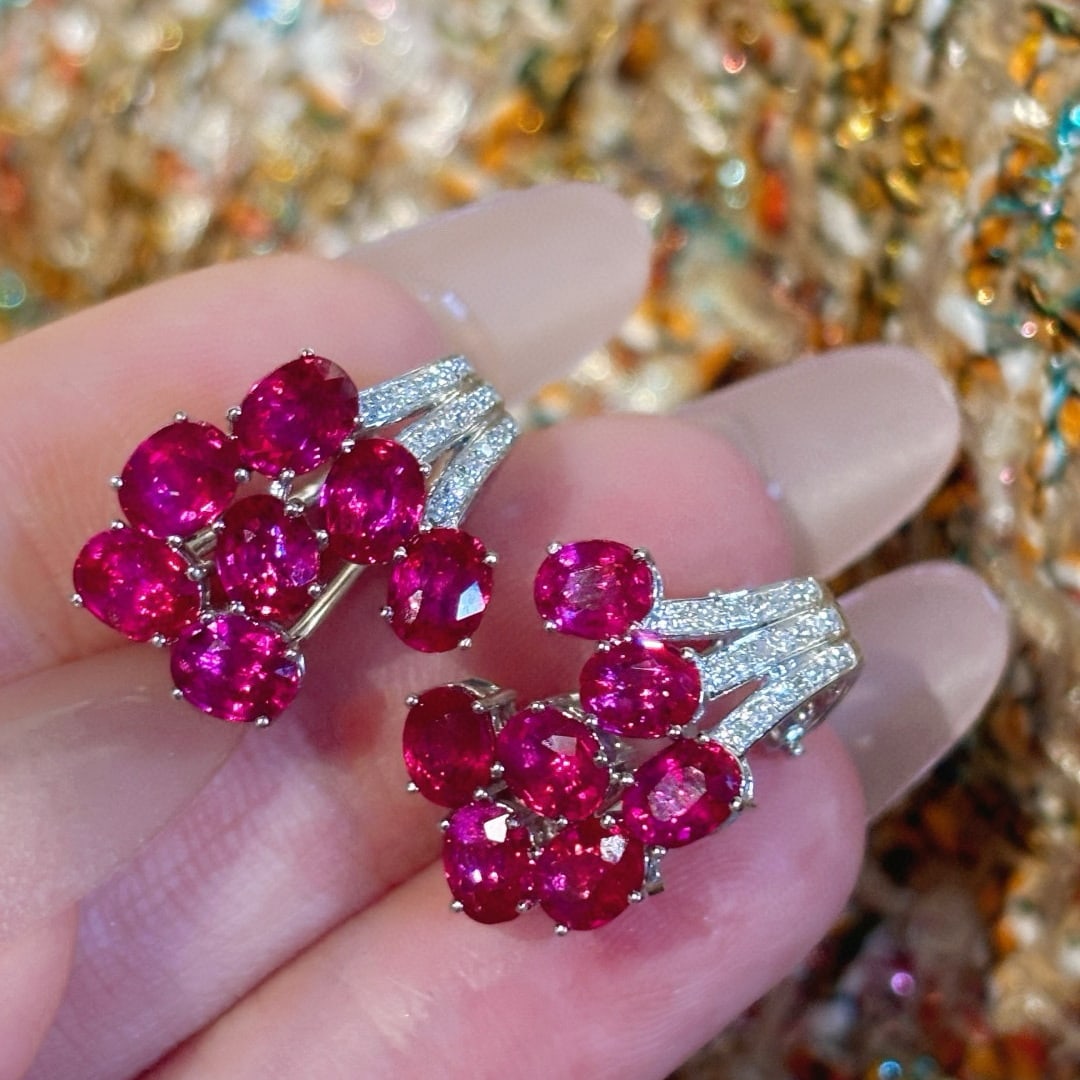 14k Gold 5.15 Ct Natural Ruby & Diamond Earrings - 3