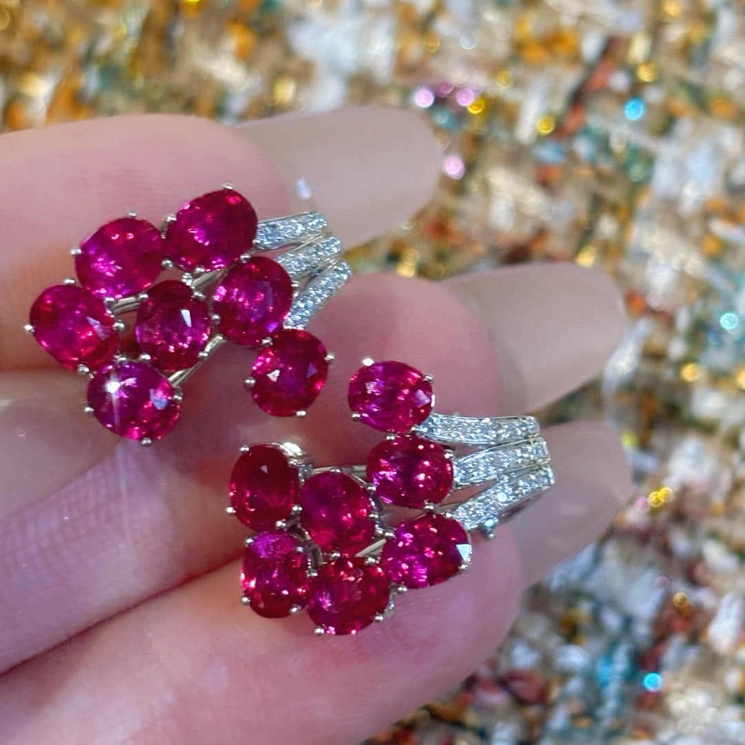 14k Gold 5.15 Ct Natural Ruby & Diamond Earrings - 4