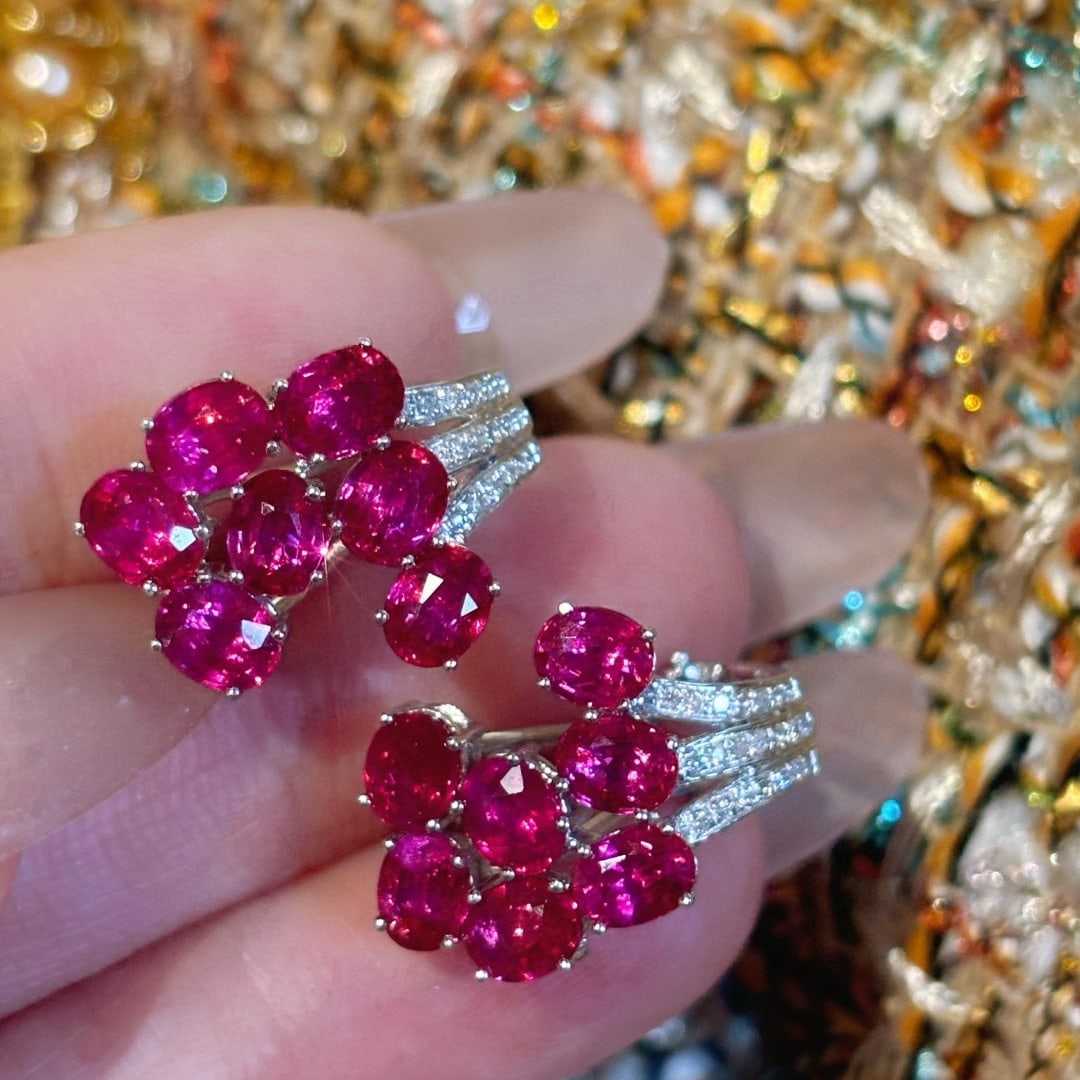14k Gold 5.15 Ct Natural Ruby & Diamond Earrings - 5