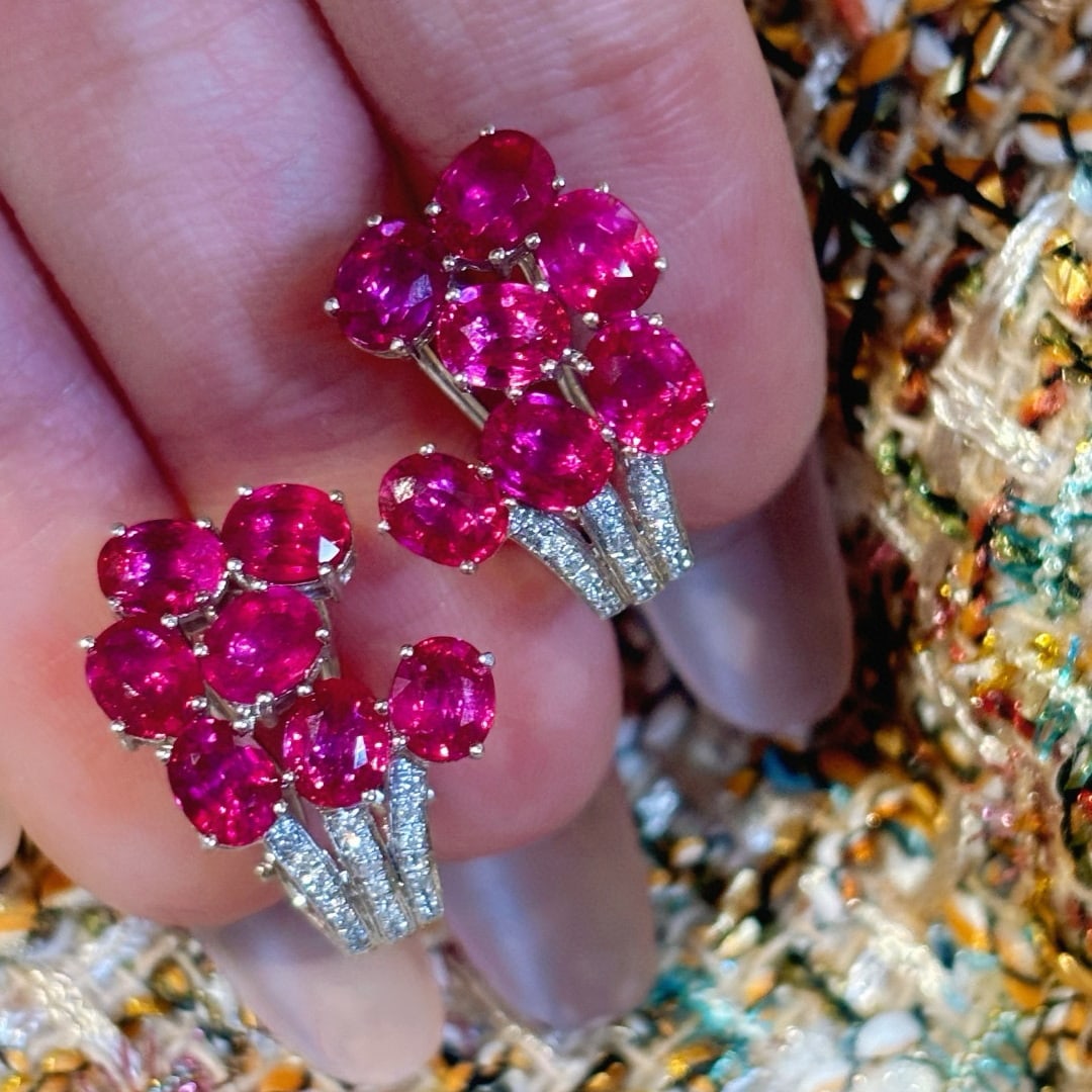 14k Gold 5.15 Ct Natural Ruby & Diamond Earrings - 6