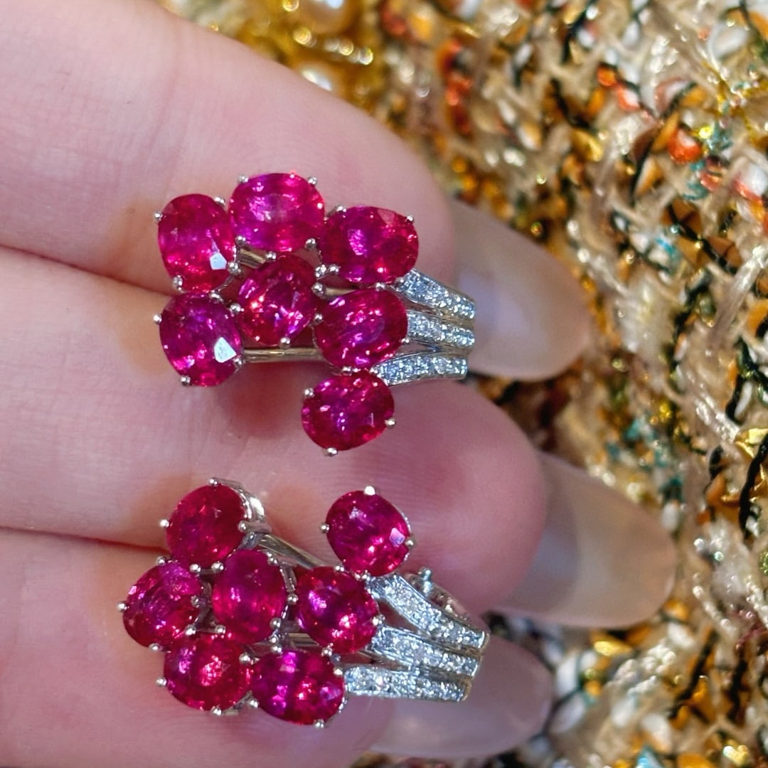 14k Gold 5.15 Ct Natural Ruby & Diamond Earrings - 7