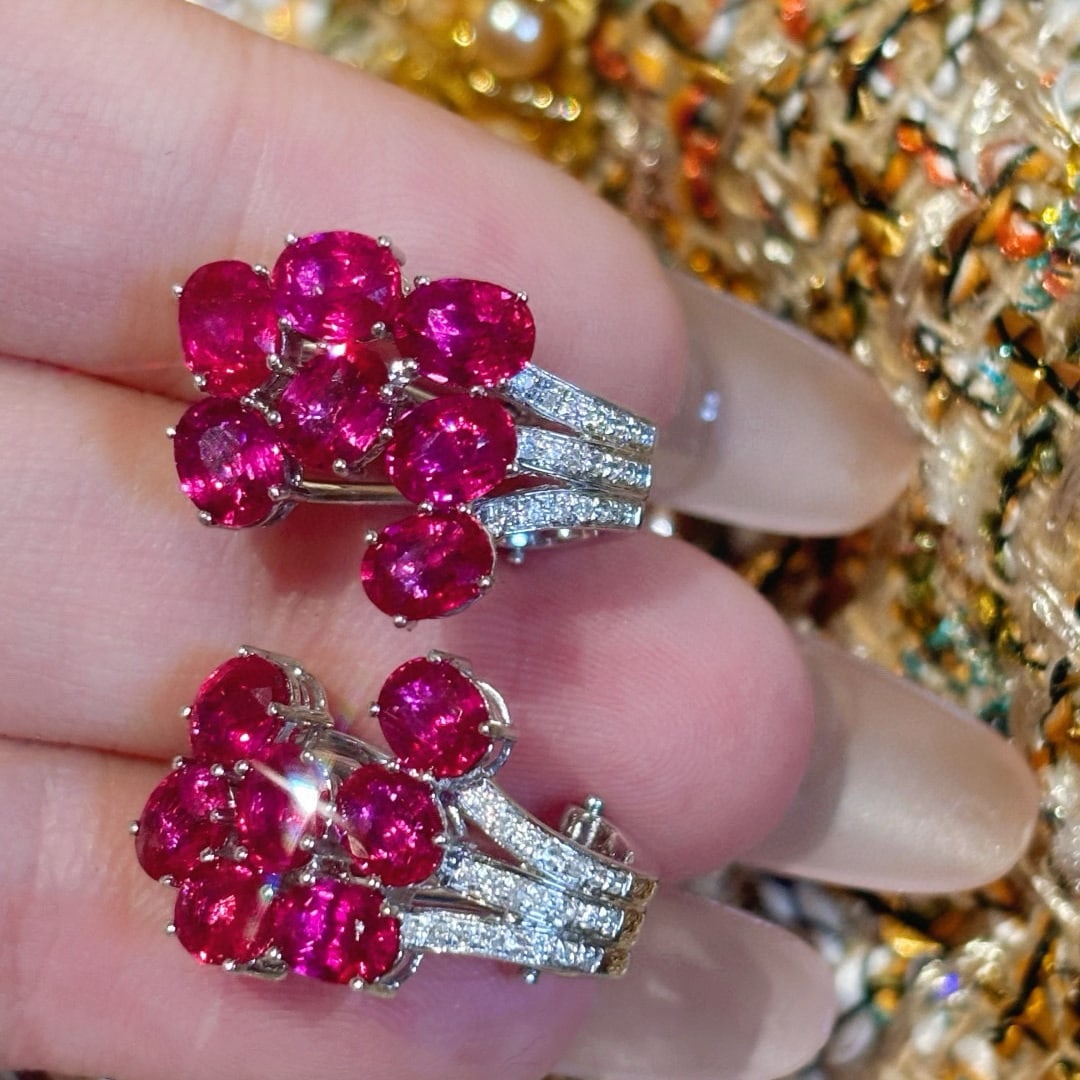 14k Gold 5.15 Ct Natural Ruby & Diamond Earrings - 8