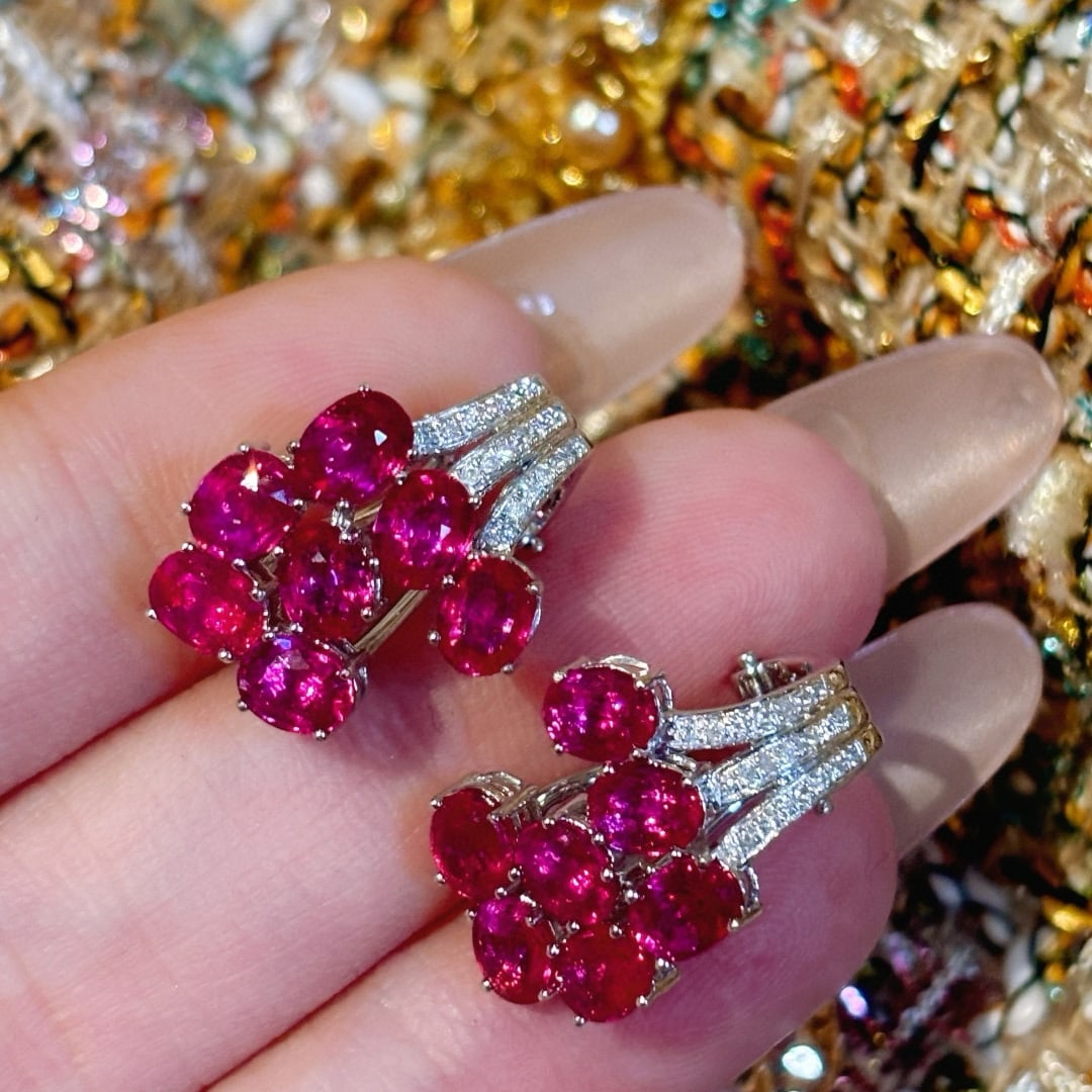 14k Gold 5.15 Ct Natural Ruby & Diamond Earrings - 9