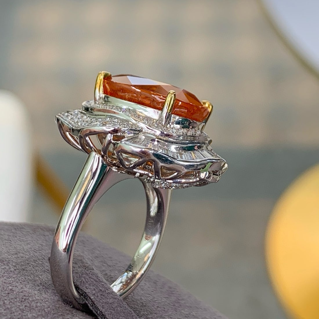14k Gold 15.66 Ctw Natural Spessartine & Diamond Ring/pendant( Without Chain ) - 3