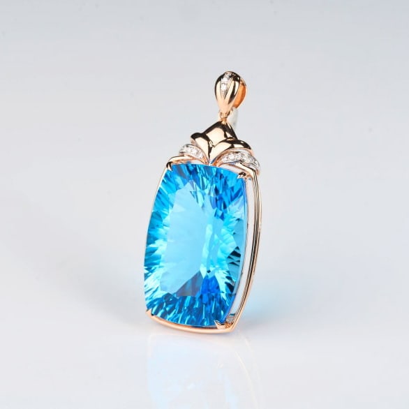 14k Gold 24.59 Ct Natural Topaz & Diamond Pendant( Without Chain ) - 9