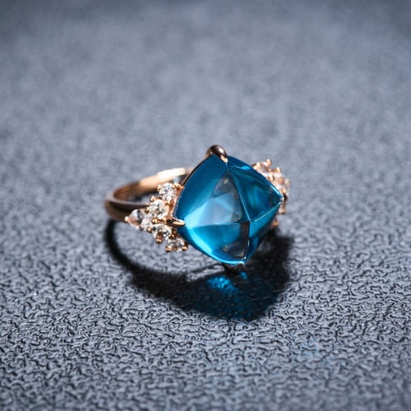 14k Gold 9.58 Ctw Natural Topaz & Sapphire Ring - 2