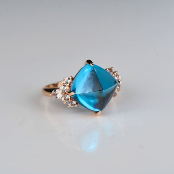 14k Gold 9.58 Ctw Natural Topaz & Sapphire Ring - 8