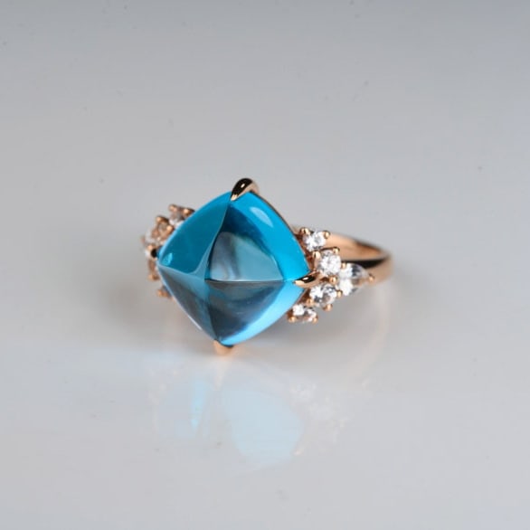 14k Gold 9.58 Ctw Natural Topaz & Sapphire Ring - 9