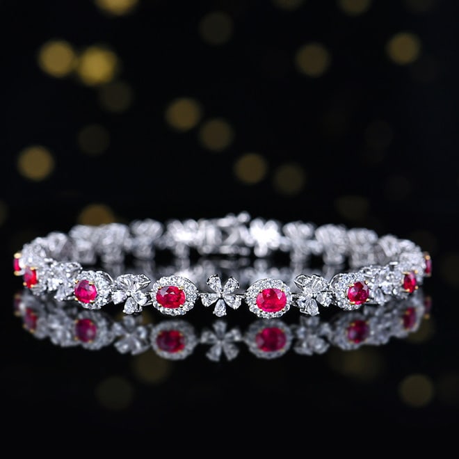 14k Gold 5.72 Ctw Natural Ruby & Sapphire Bracelet - 2