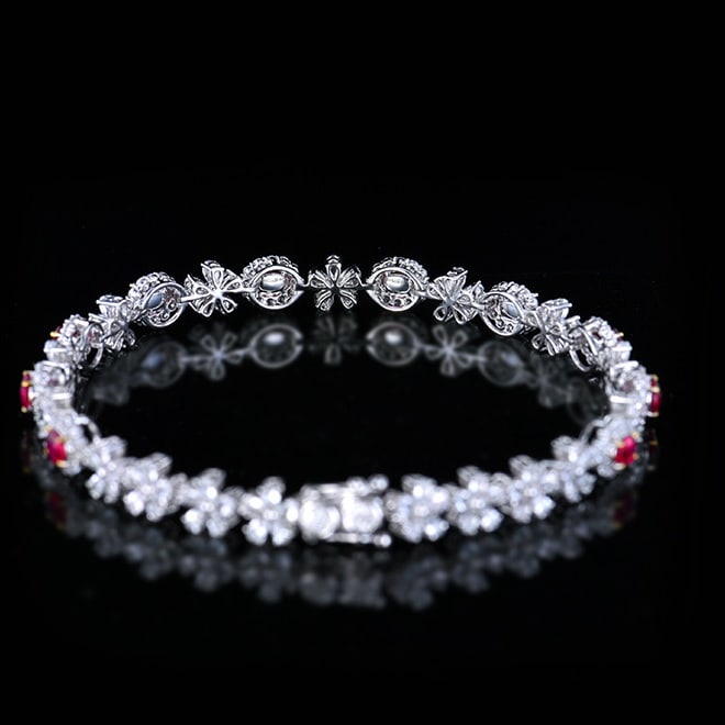 14k Gold 5.72 Ctw Natural Ruby & Sapphire Bracelet - 4