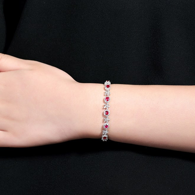 14k Gold 5.72 Ctw Natural Ruby & Sapphire Bracelet - 6