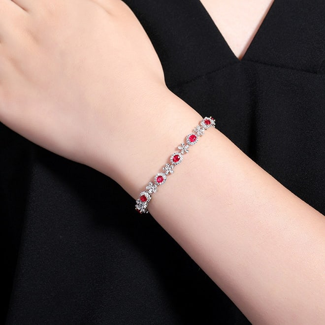 14k Gold 5.72 Ctw Natural Ruby & Sapphire Bracelet - 7