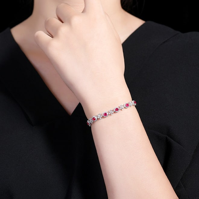 14k Gold 5.72 Ctw Natural Ruby & Sapphire Bracelet - 8