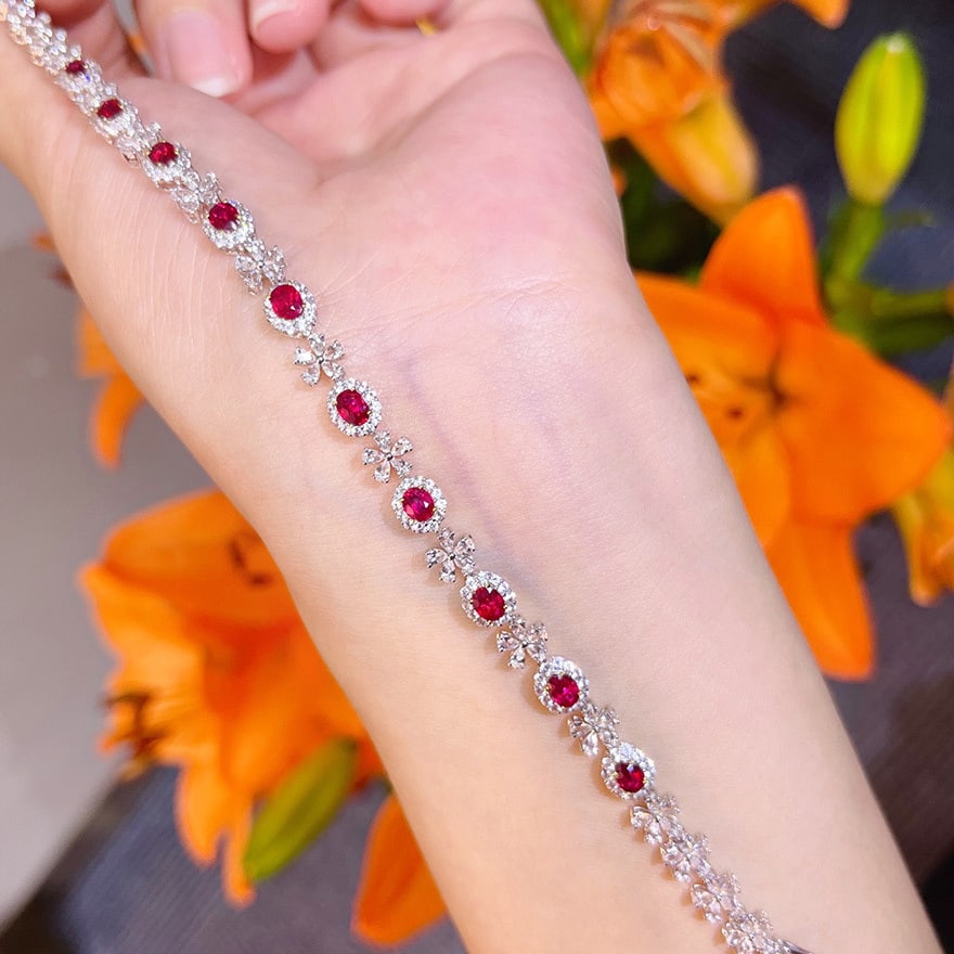 14k Gold 5.72 Ctw Natural Ruby & Sapphire Bracelet - 9