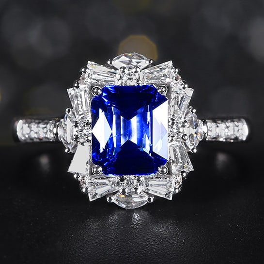 14k Gold 2.49 Ctw Natural Sapphire & Diamond Ring: Ref:231066236 // gold content:14k gold // ring size:7. 25us // // main gemstone:sapphire // shape:octagonal // carat weight:2. 00ct // color:blue // treatment:natural // // adjacent gemstone 2 :