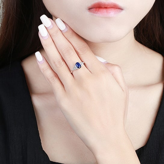 14k Gold 1.20 Ct Natural Sapphire & Diamond Ring - 7
