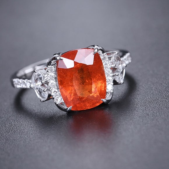 14k Gold 4.39 Ctw Natural Spessartine & Diamond Ring - 4