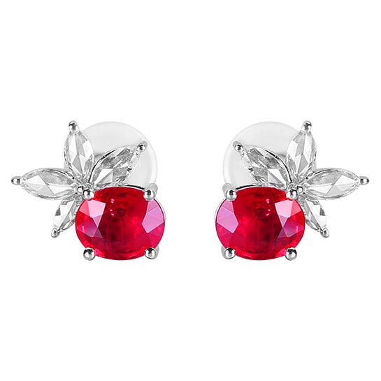 14k Gold 1.24 Ctw Natural Ruby & Diamond Earrings - 5