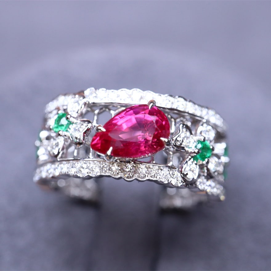 14k Gold 1.83 Ctw Natural Ruby & Diamond Ring: Ref:231066244 // gold content:14k gold // ring size:7. 25us // // main gemstone:ruby // shape:pear // carat weight:1. 11ct // color:red // treatment:natural // // adjacent gemstone 2 : diamond //