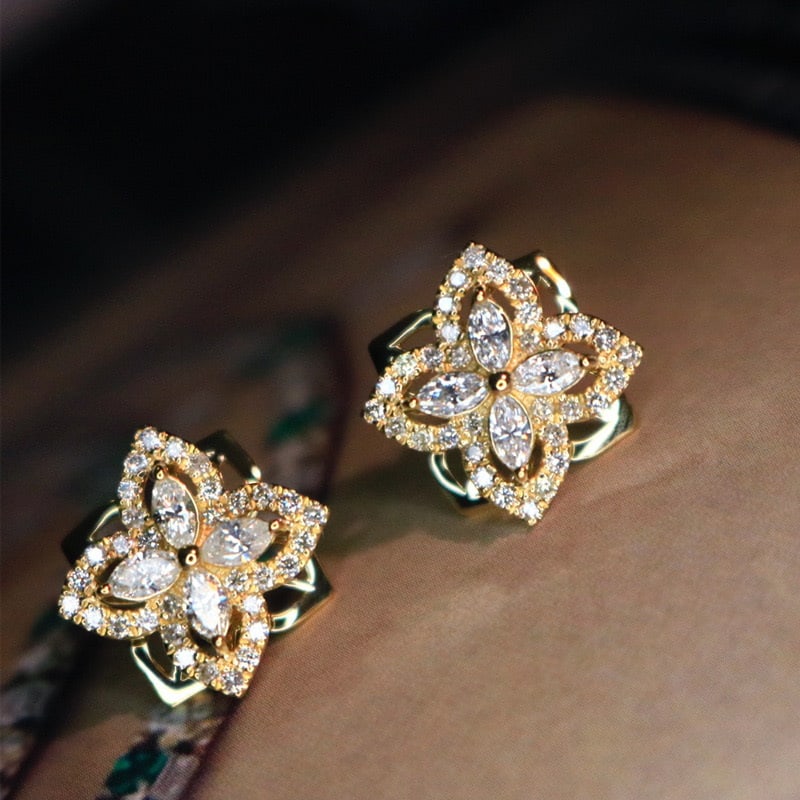 14k Gold 0.86 Ct Natural H Diamond Earrings - 2