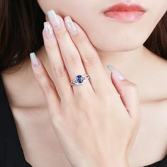 14k Gold 1.56 Ctw Natural Sapphire & Diamond Ring - 7