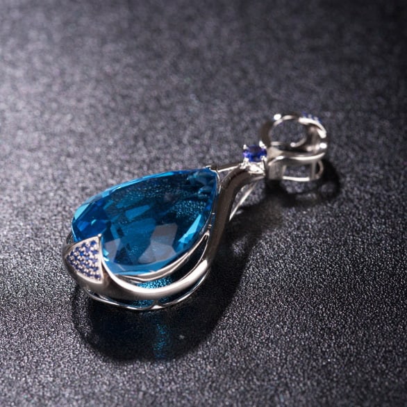 14k Gold 24.41 Ctw Natural Topaz & Sapphire Pendant( Without Chain ) - 5
