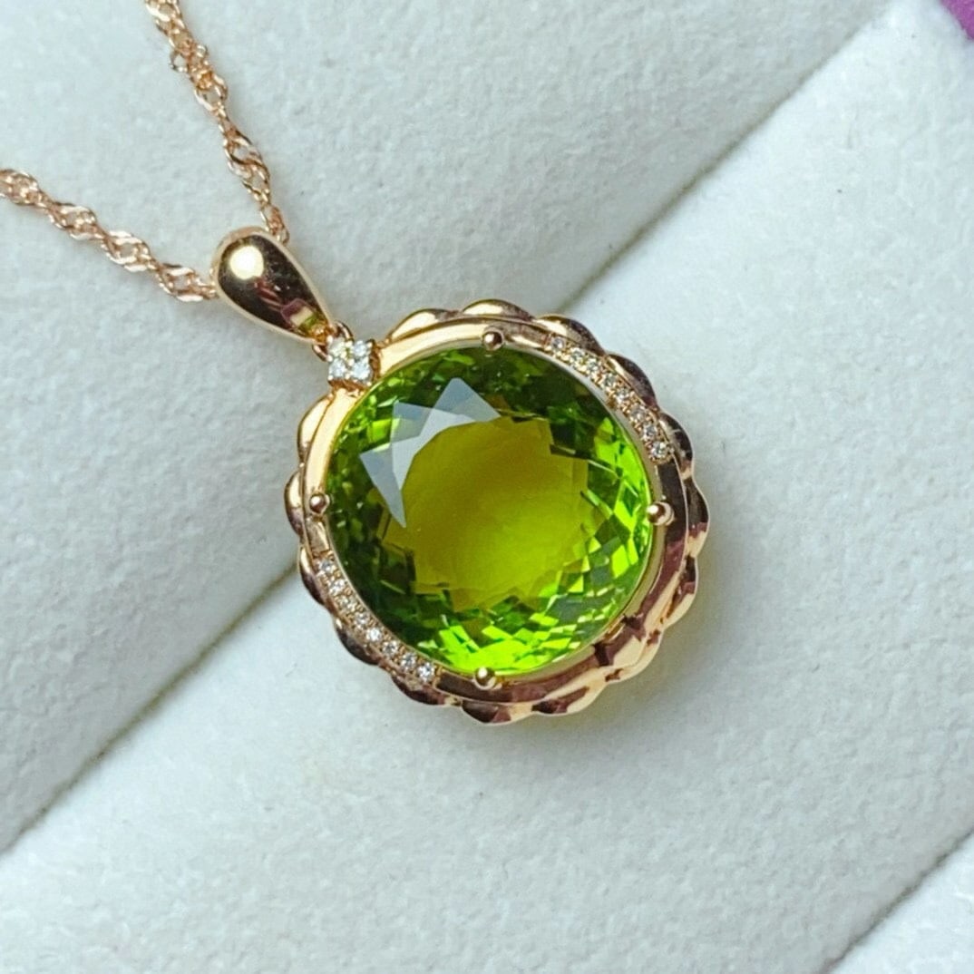 14k Gold 11.32 Ctw Natural Tourmaline & Diamond Pendant( Without Chain ) - 2