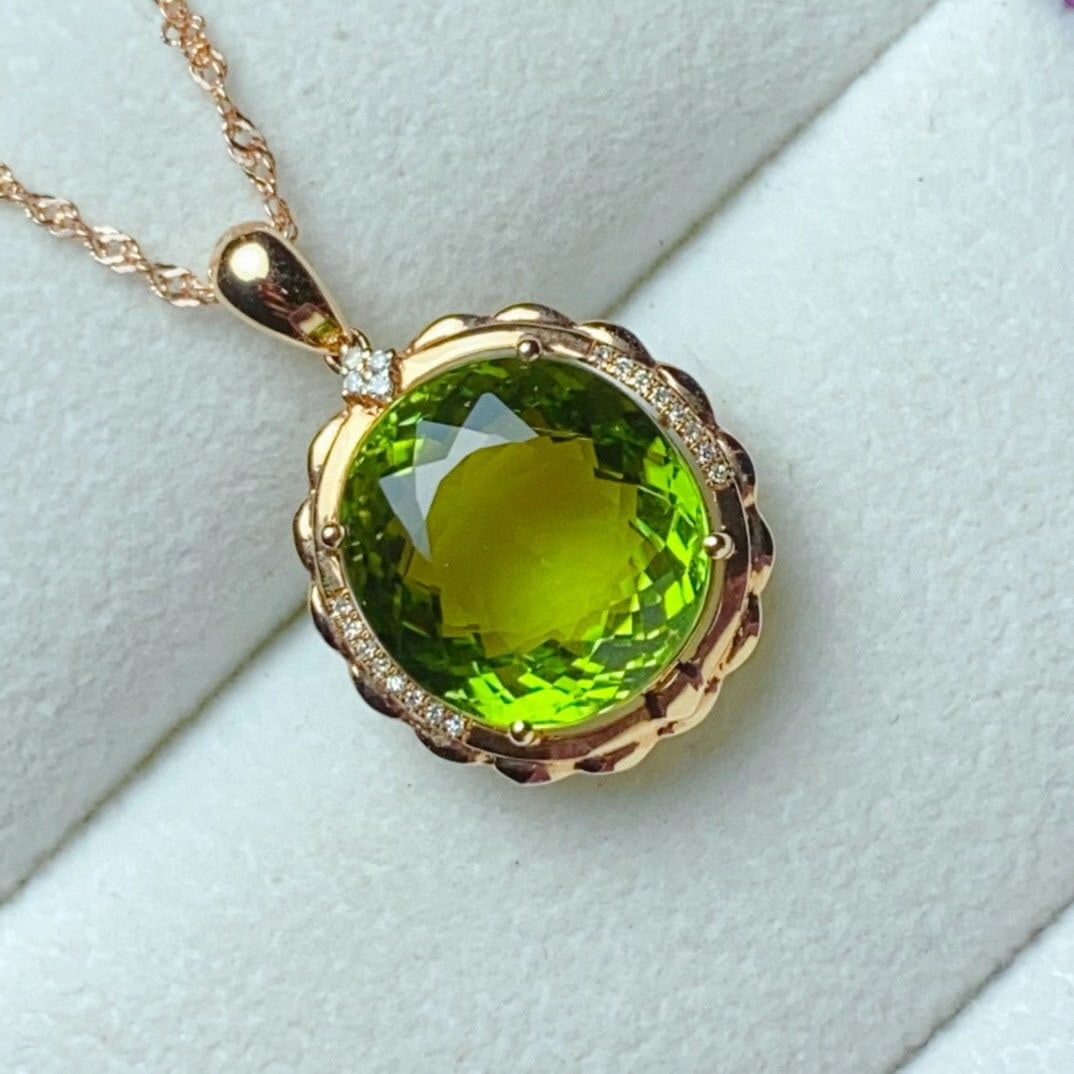 14k Gold 11.32 Ctw Natural Tourmaline & Diamond Pendant( Without Chain ) - 4