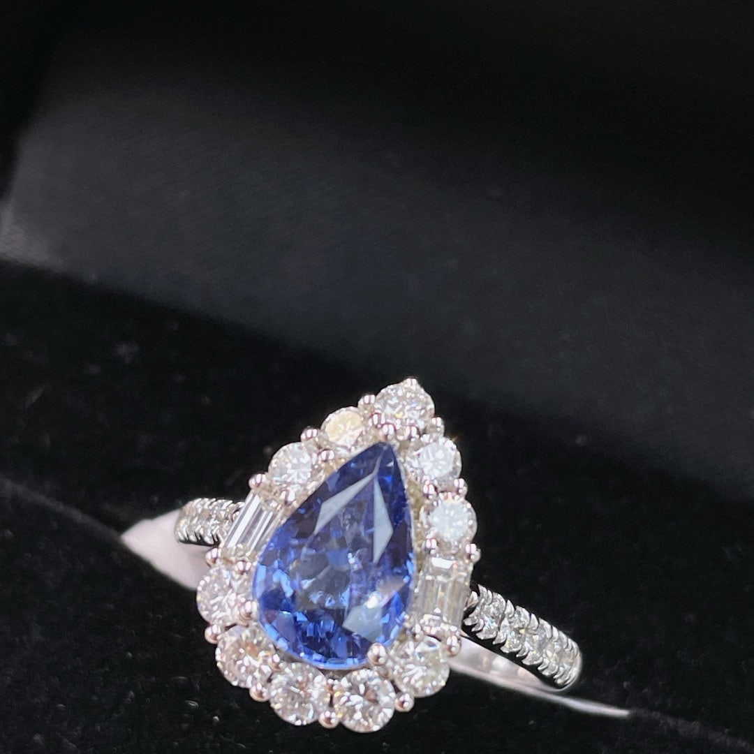 14k Gold 3.42 Ctw Natural Sapphire & Diamond Ring/pendant( Without Chain ): Ref:231066255 // gold content:14k gold // ring size:7. 25us // // main gemstone:sapphire // shape:pear // carat weight:2. 36ct // color:blue // treatment:natural // // adjacent gemstone 2 : diamond