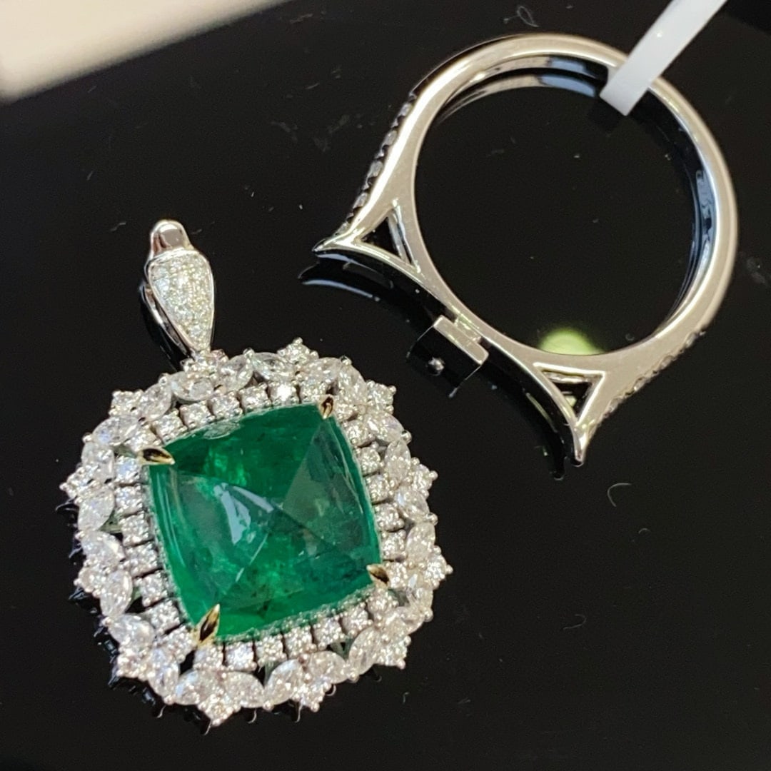 14k Gold 8.8 Ctw Natural Emerald & Diamond Ring/pendant( Without Chain ) - 3