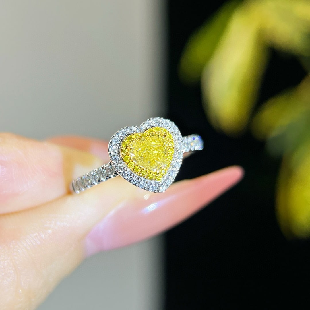 Gia Certified 14k Gold 0.85 Ctw Natural Yellow Diamond & Diamond Ring - 3
