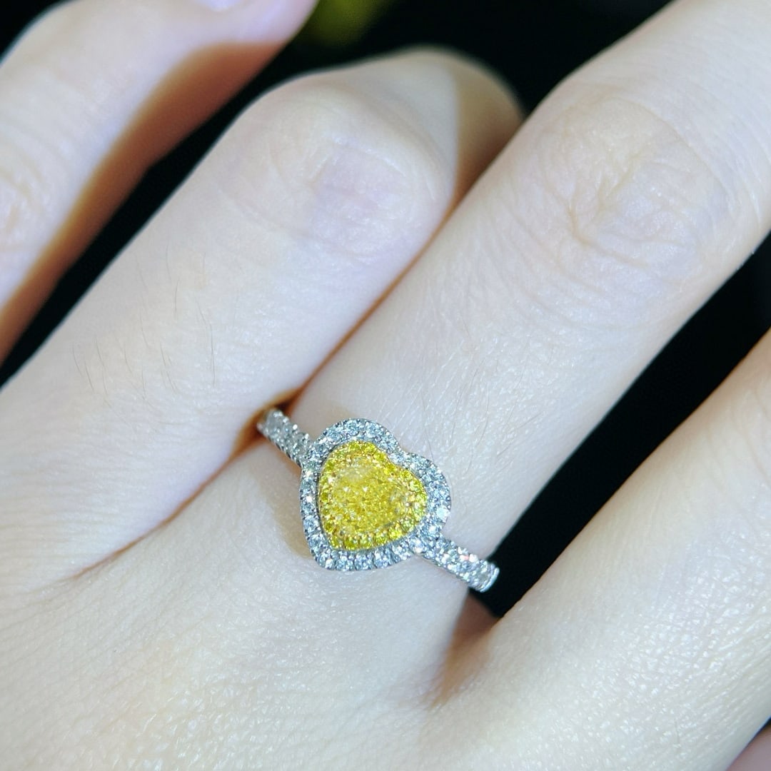 Gia Certified 14k Gold 0.85 Ctw Natural Yellow Diamond & Diamond Ring - 5