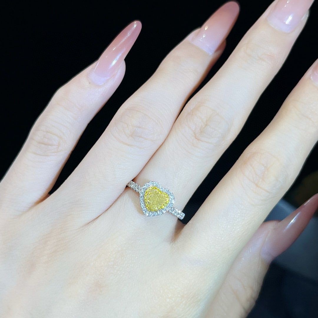Gia Certified 14k Gold 0.85 Ctw Natural Yellow Diamond & Diamond Ring - 6