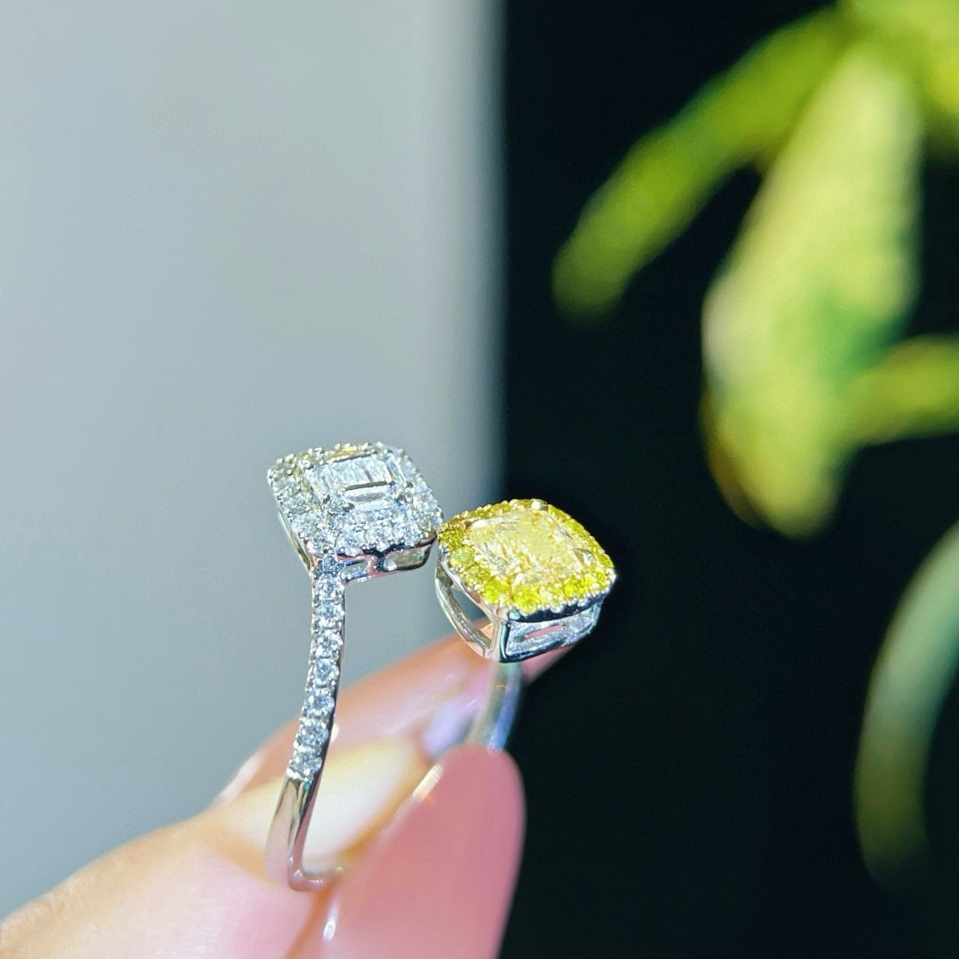 14k Gold 0.87 Ctw Natural Yellow Diamond & Diamond Ring - 3