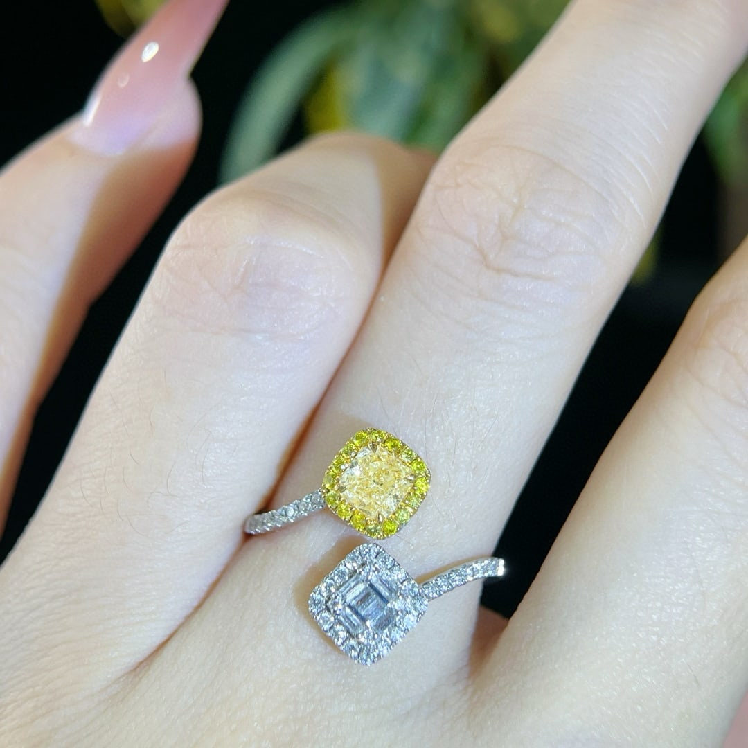 14k Gold 0.87 Ctw Natural Yellow Diamond & Diamond Ring - 5