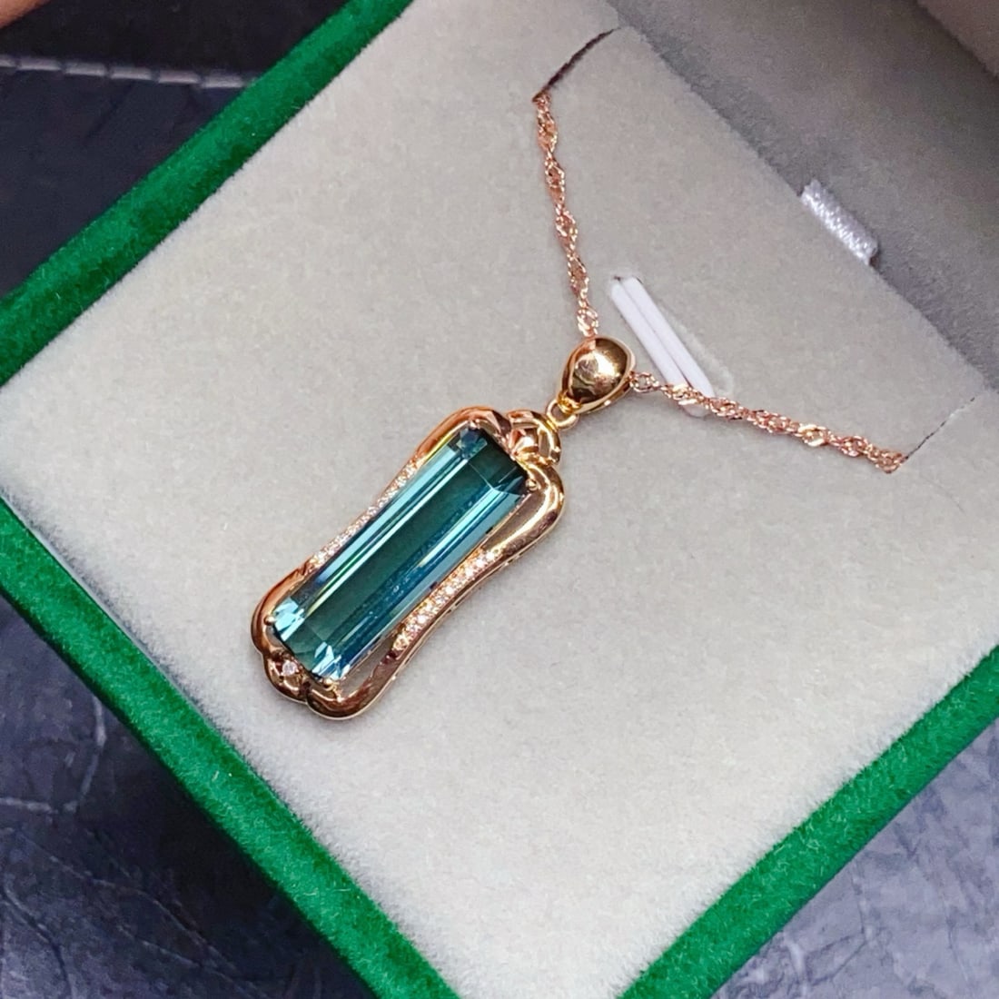14k Gold 7.15 Ct Natural Tourmaline & Diamond Pendant( Without Chain ) - 3