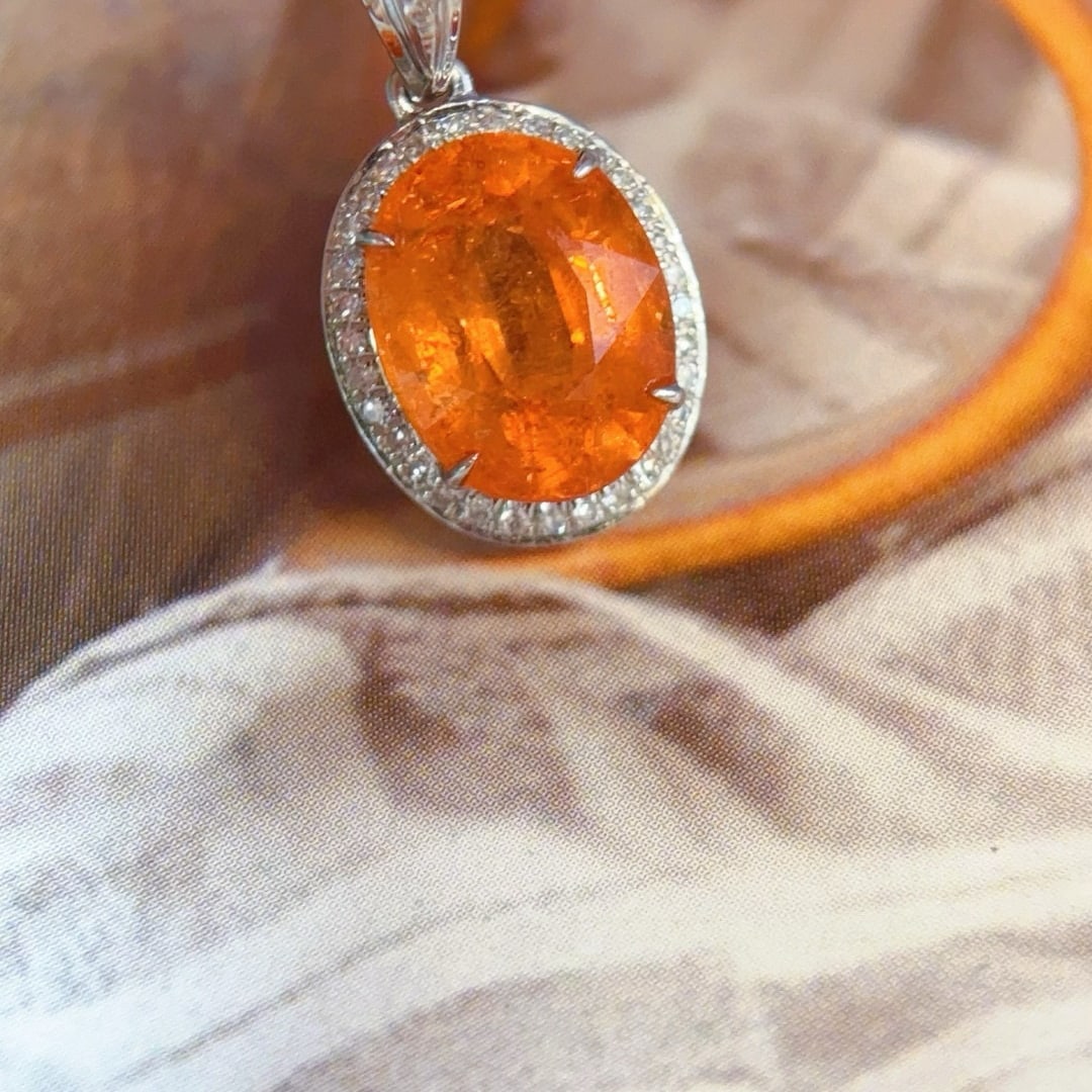 14k Gold 2.66 Ct Natural Spessartine & Diamond Pendant( Without Chain ) - 2
