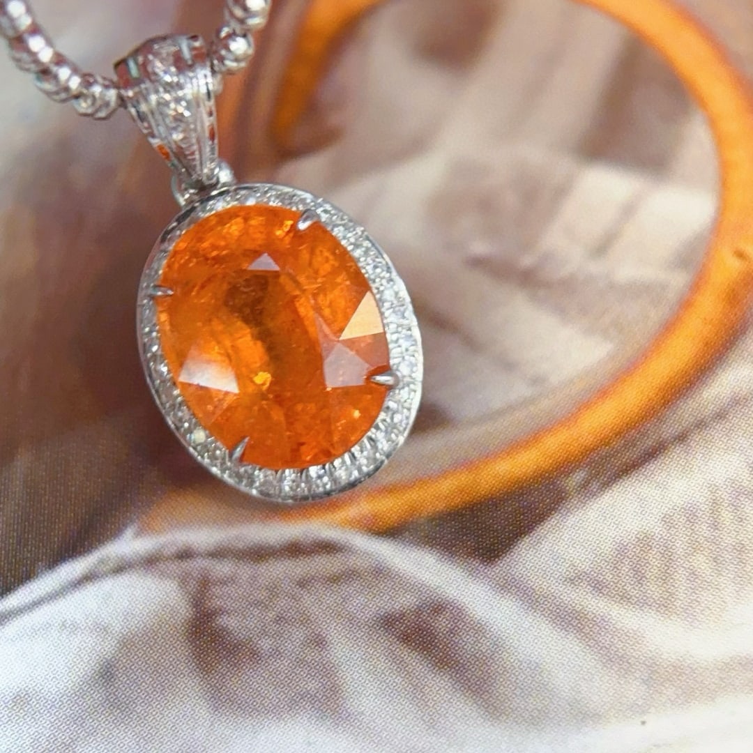 14k Gold 2.66 Ct Natural Spessartine & Diamond Pendant( Without Chain ) - 4