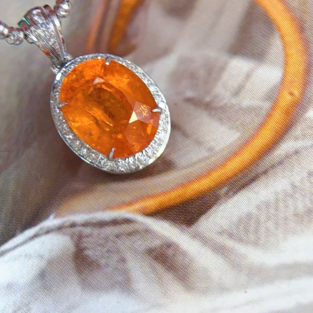 14k Gold 2.66 Ct Natural Spessartine & Diamond Pendant( Without Chain ) - 5