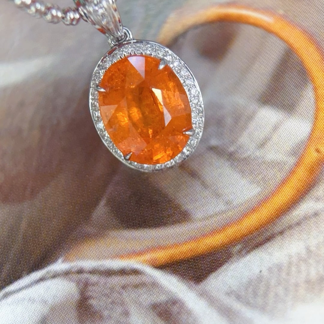 14k Gold 2.66 Ct Natural Spessartine & Diamond Pendant( Without Chain ) - 6