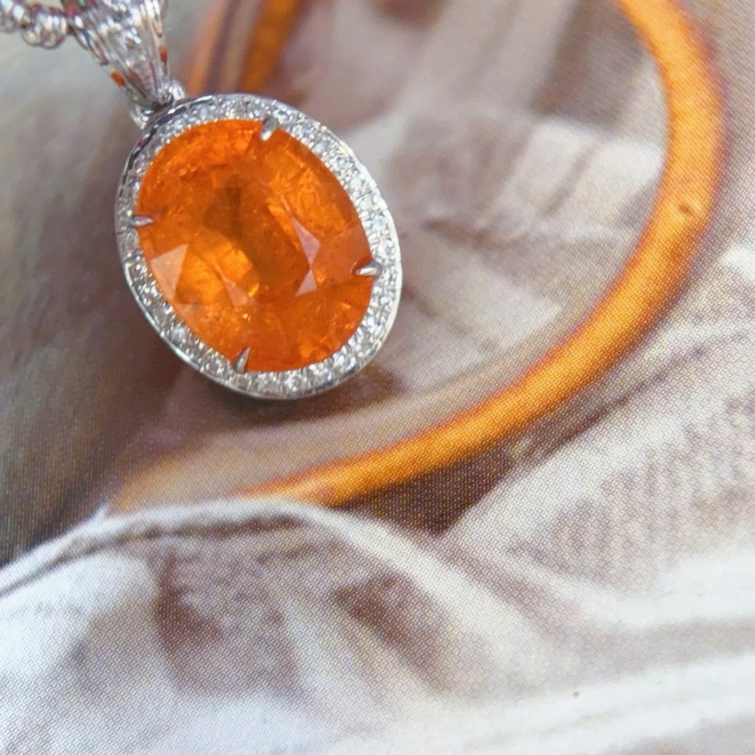 14k Gold 2.66 Ct Natural Spessartine & Diamond Pendant( Without Chain ) - 7